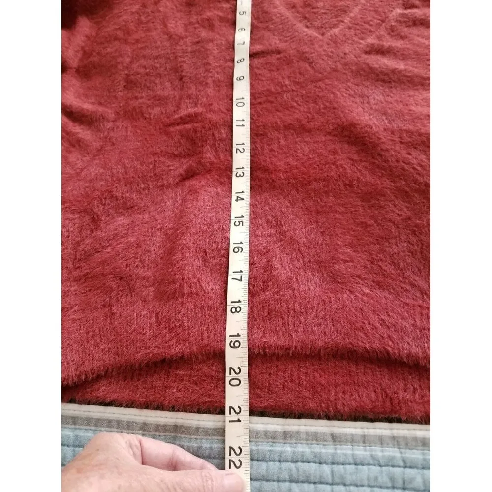 FOREVER 21 V-Neck Long Sleeve Fur Fuzzy Cherry Pink Sweater Top Womens Size S - Image 8