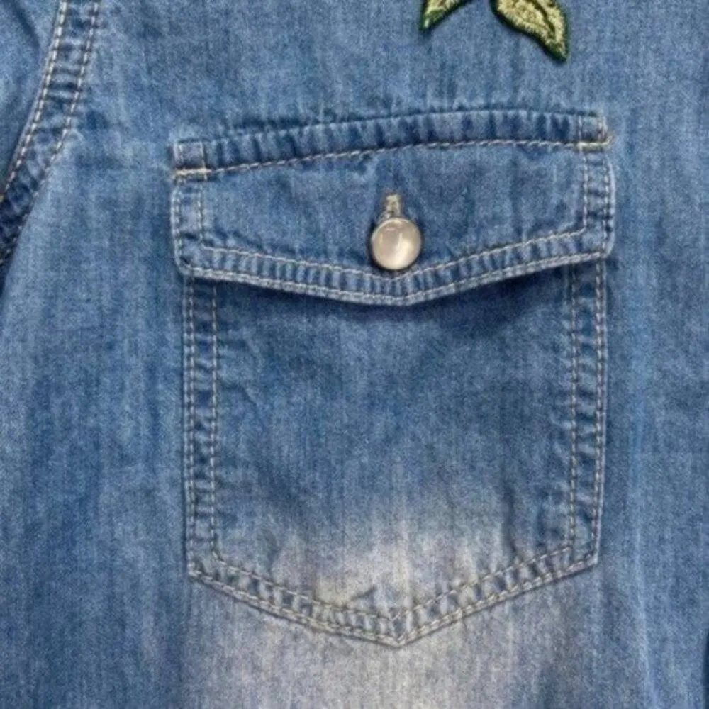 Lumiere Denim Embroidered Pearl Snap Button Down Shirt Western Cowgirl Blue - Image 6