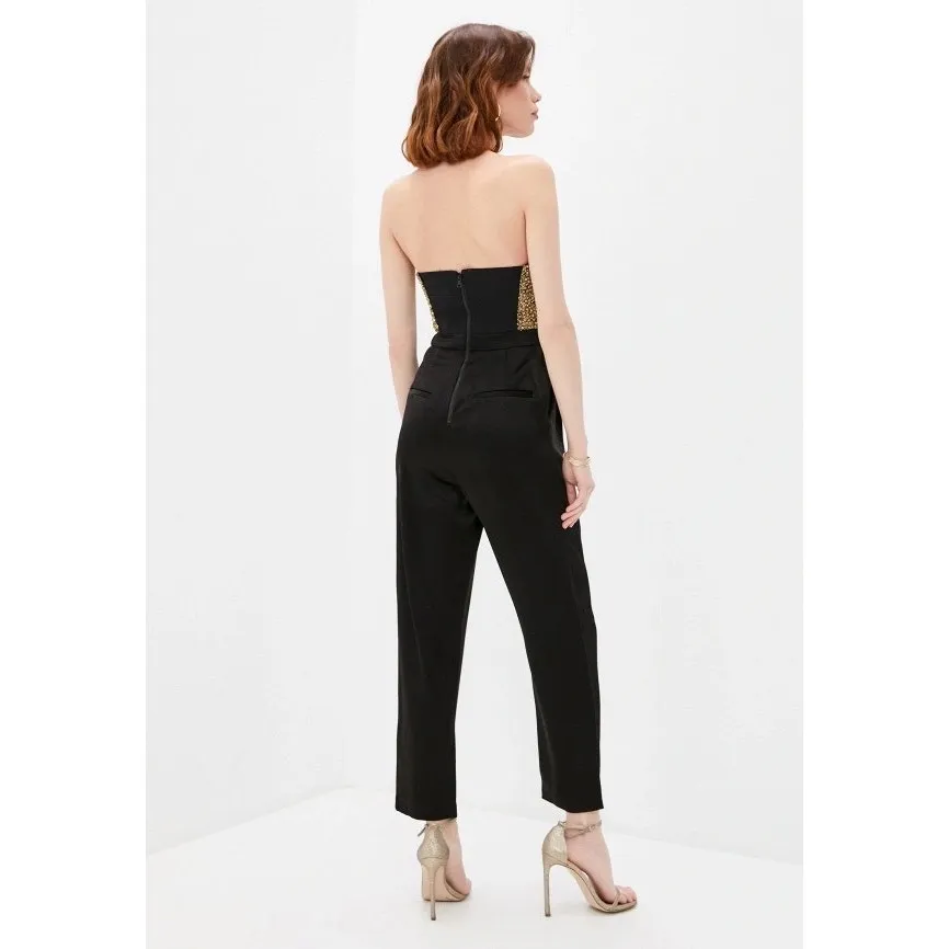 Alice + Olivia Jeri Rhinestone Embellished Strapless Jumpsuit black gold size 2 - Image 6