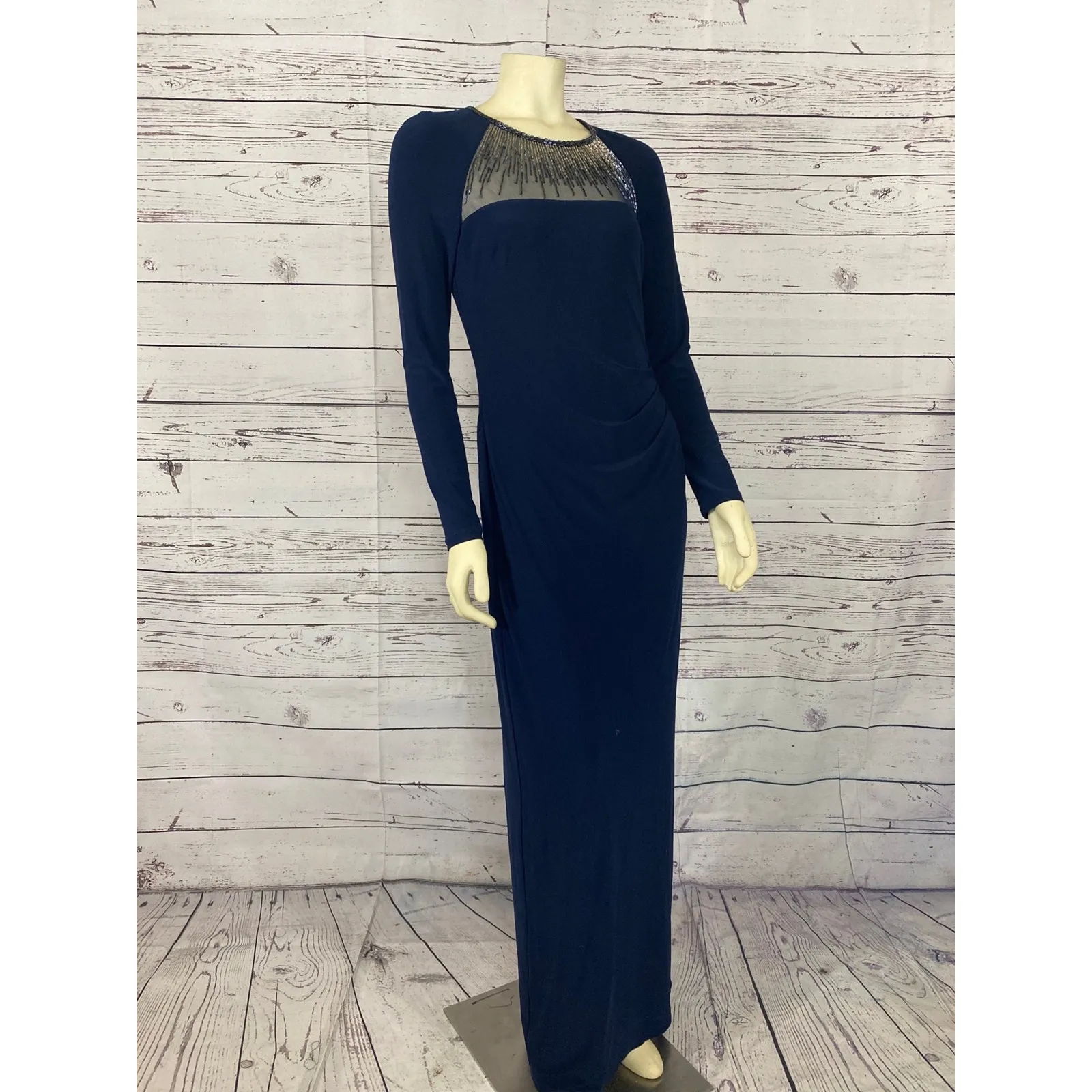 LAUREN RALPH LAUREN Beaded-Yoke Jersey Gown size 8 - Image 3