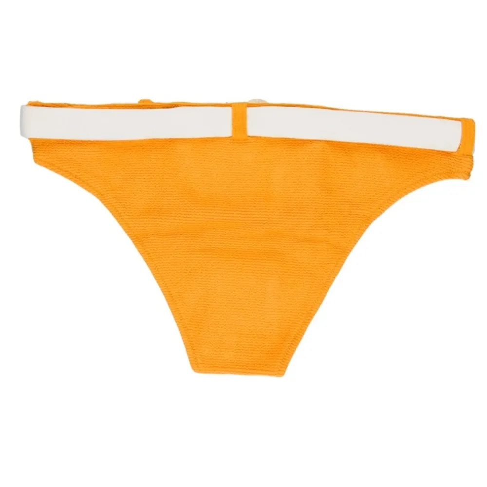 NWT Solid & Striped Rachel Bikini Bottom Belted White Contrast Mod Marigold Gold - Image 4