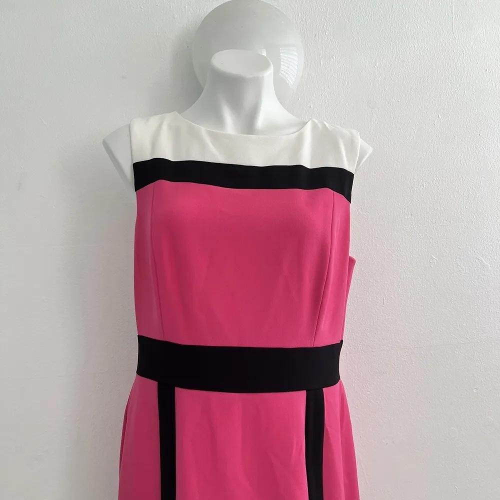 NWOT Sandra Darren Sheath ColorBlock Dress Sleeveless Pink Black Sz 14 Womens - Image 2