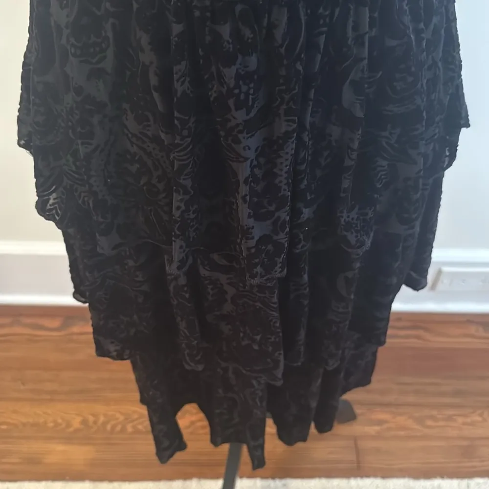 Wax Poetic Tiered Black Velvet Burnout Dress Size S - Image 3