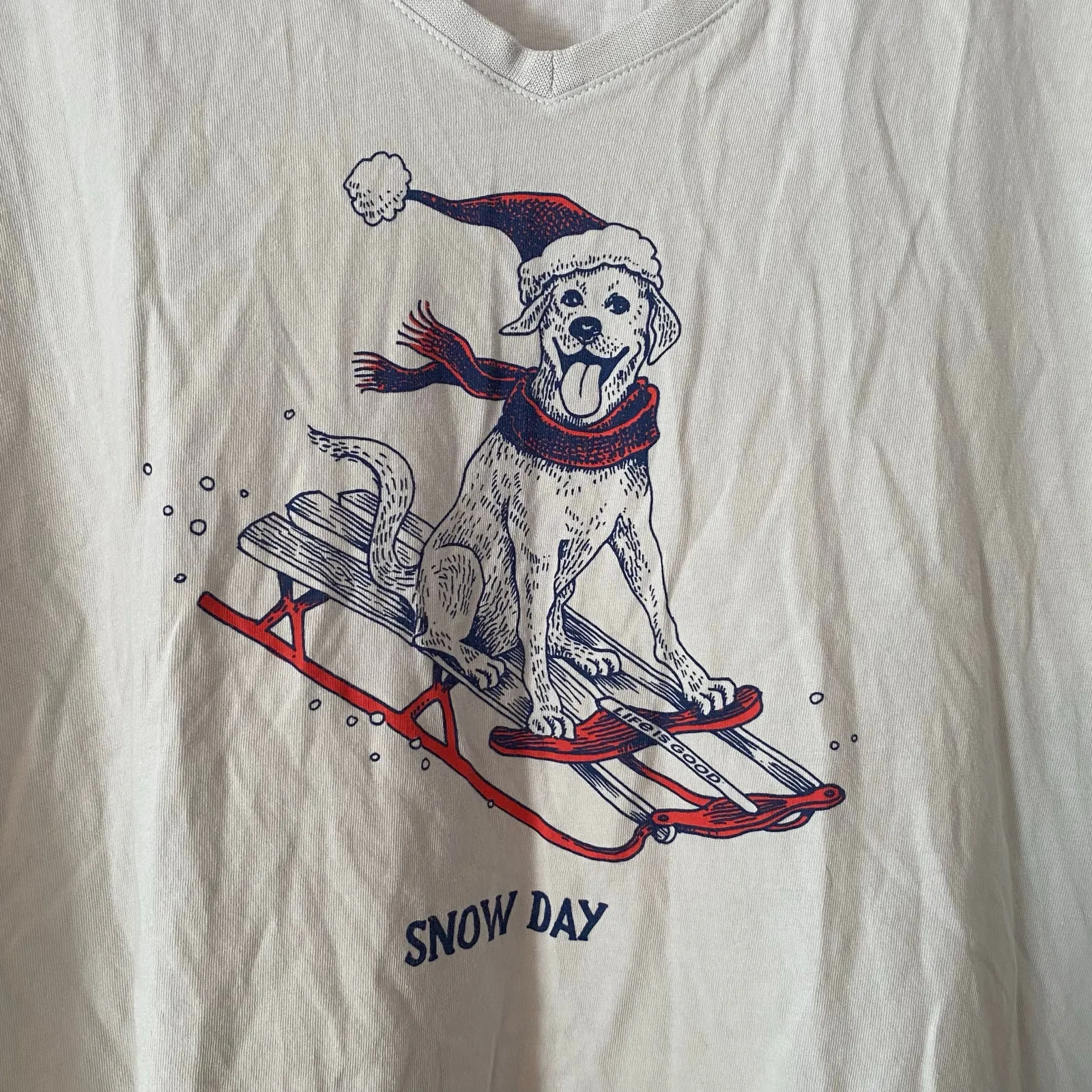 Life Is Good Snow Day Dog Gray Long Sleeve Crusher Lite Tee Women's size XL - Image 2