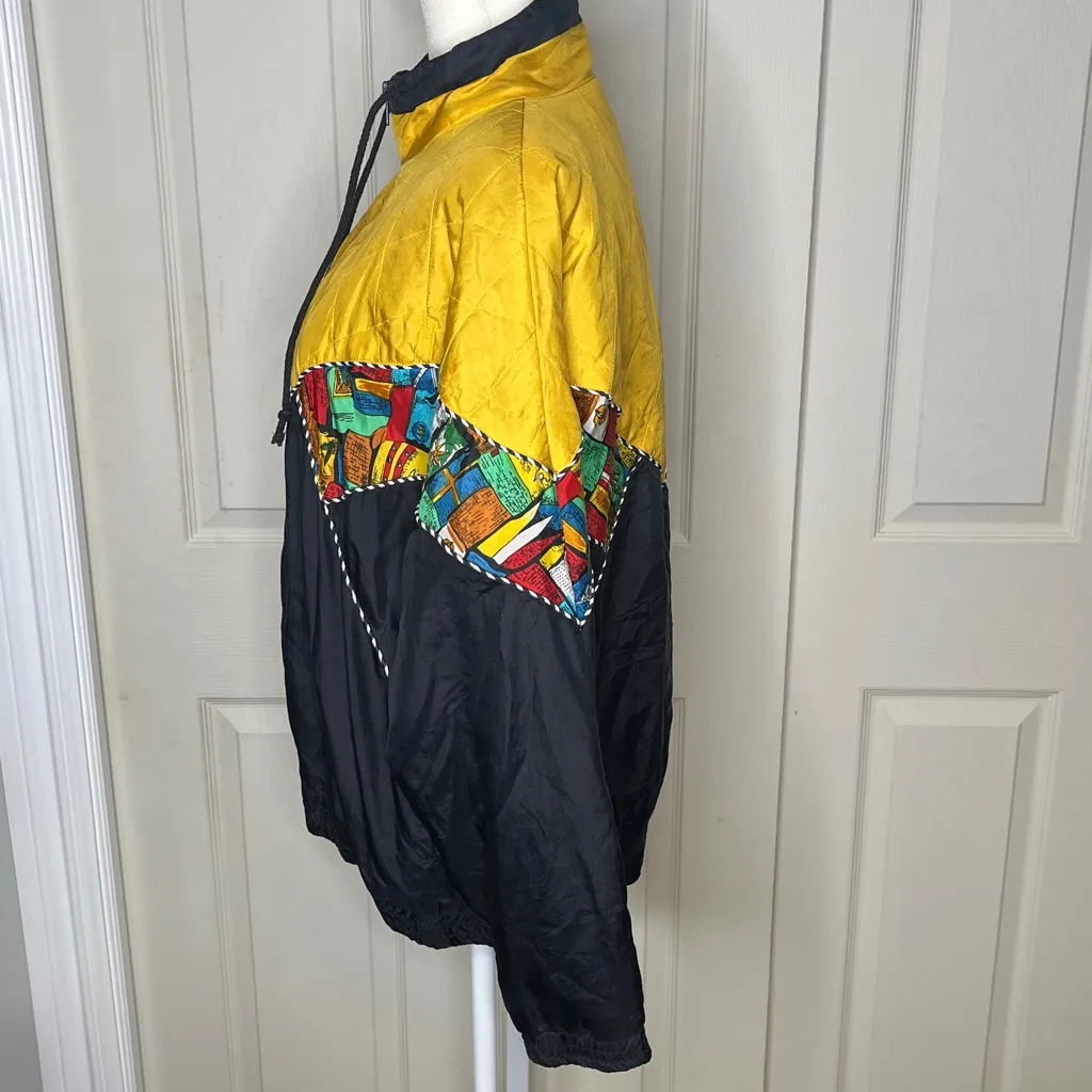 Details Express 80’s Silk Windbreaker Jacket Size Medium A34 Black - Image 4
