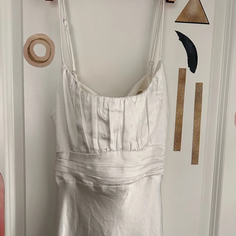 ABBY CAMI STRAP GATHERED BUST FRONT SPLIT MIDI DRESS WHITE - Image 5