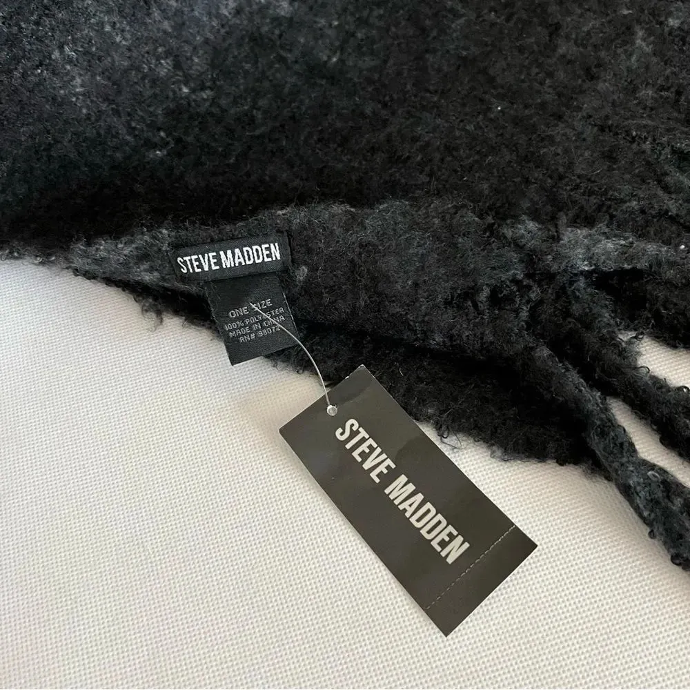 Steve Madden Tie Dyed Scarf Fringe  Super Soft Long Scarf Black Gray Fleece - Image 4