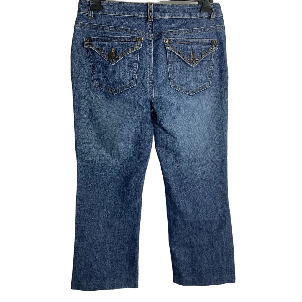 Vintage Faded Glory Denim Jeans 12 Blue Cropped Mid Rise 5 Pocket Button Zip - Image 3