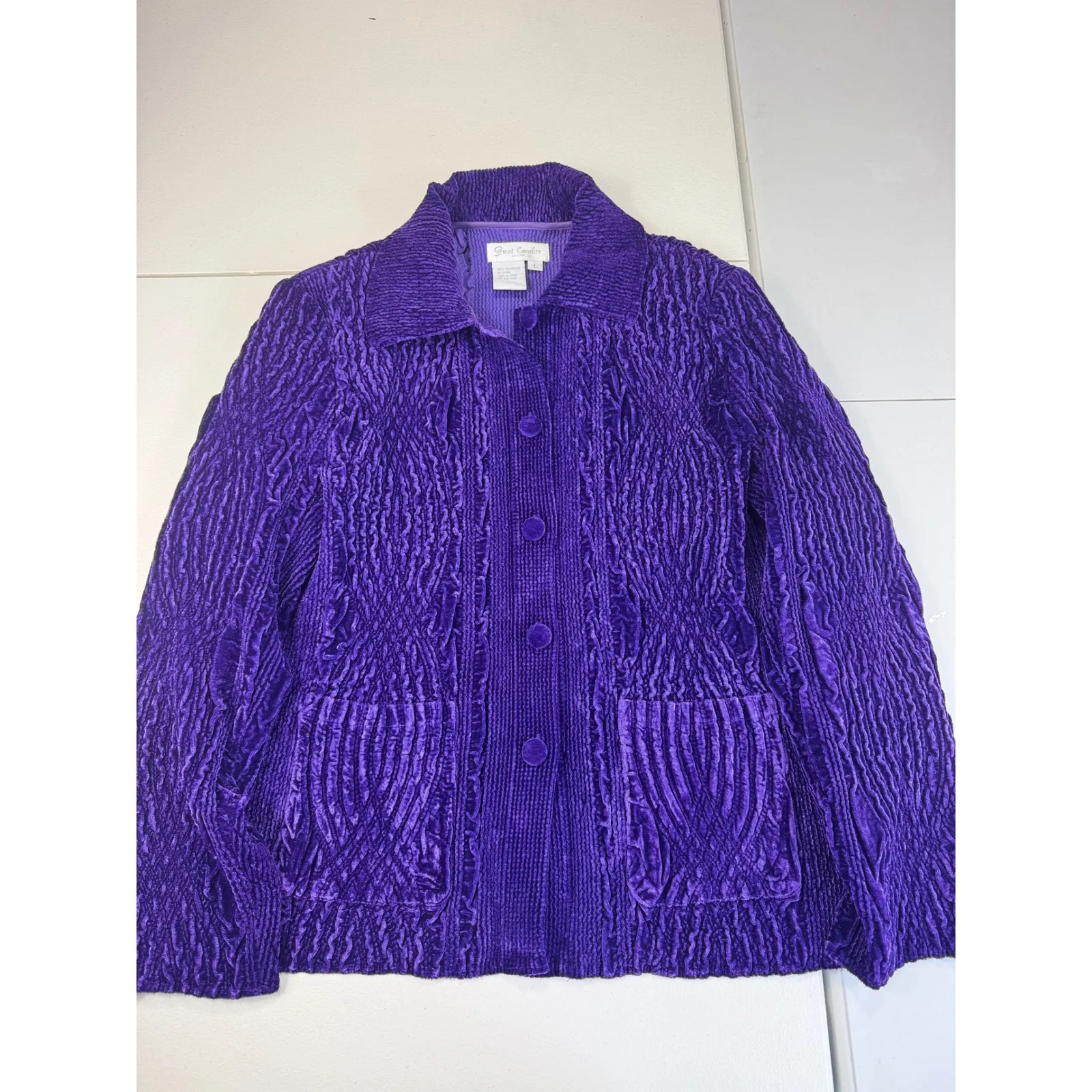 Great cavalier by st paul Purple Crinkle Velvet Jacket‎ Collared Button Up L Size L - Image 2