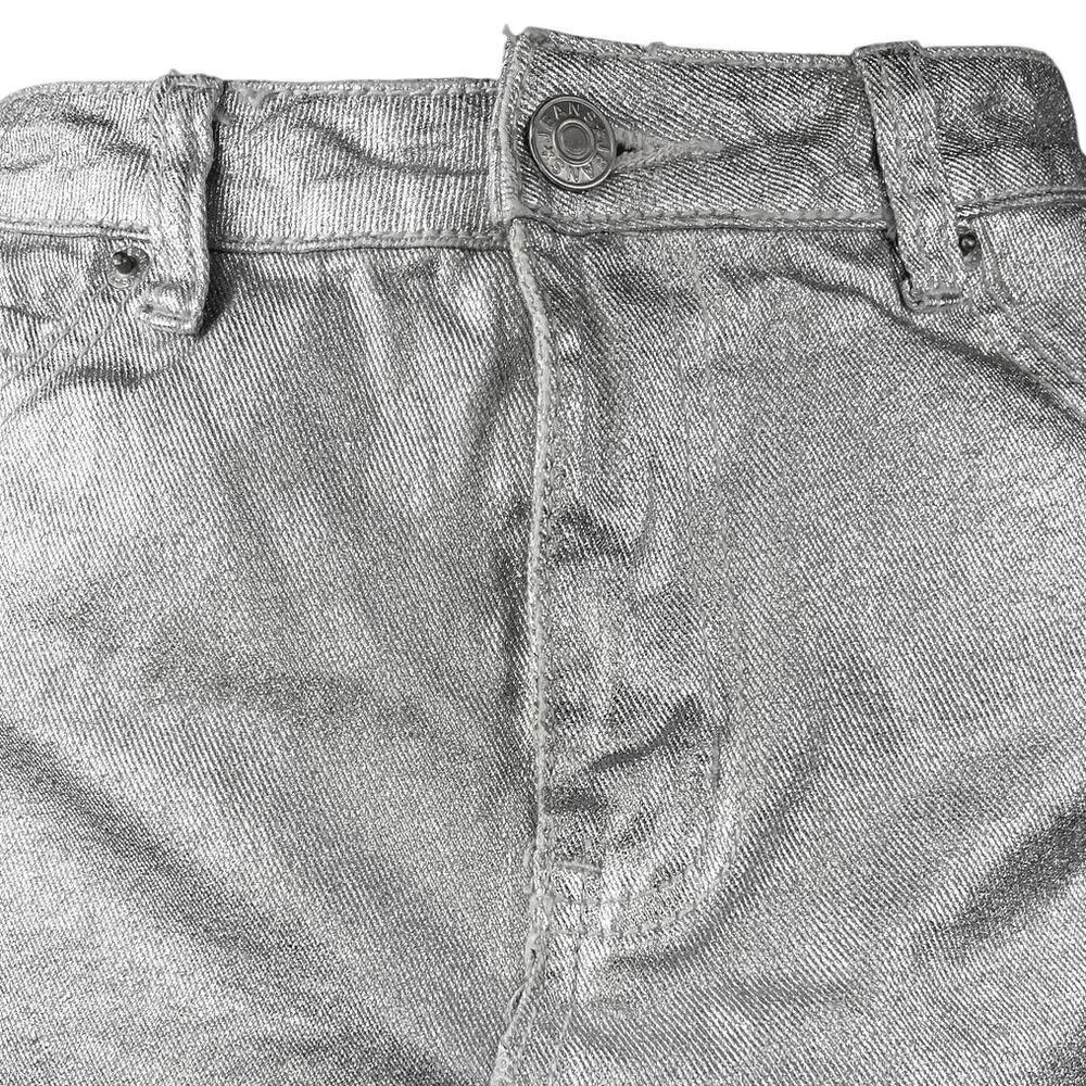 Sunset + Spring Silver Metallic High Waisted Pencil Mini Denim Jean Skirt Size M Size M - Image 3