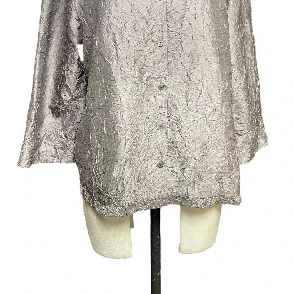 Eileen Fisher‎ Tan Silk Crinkle Evening Jacket Size Medium - Image 3