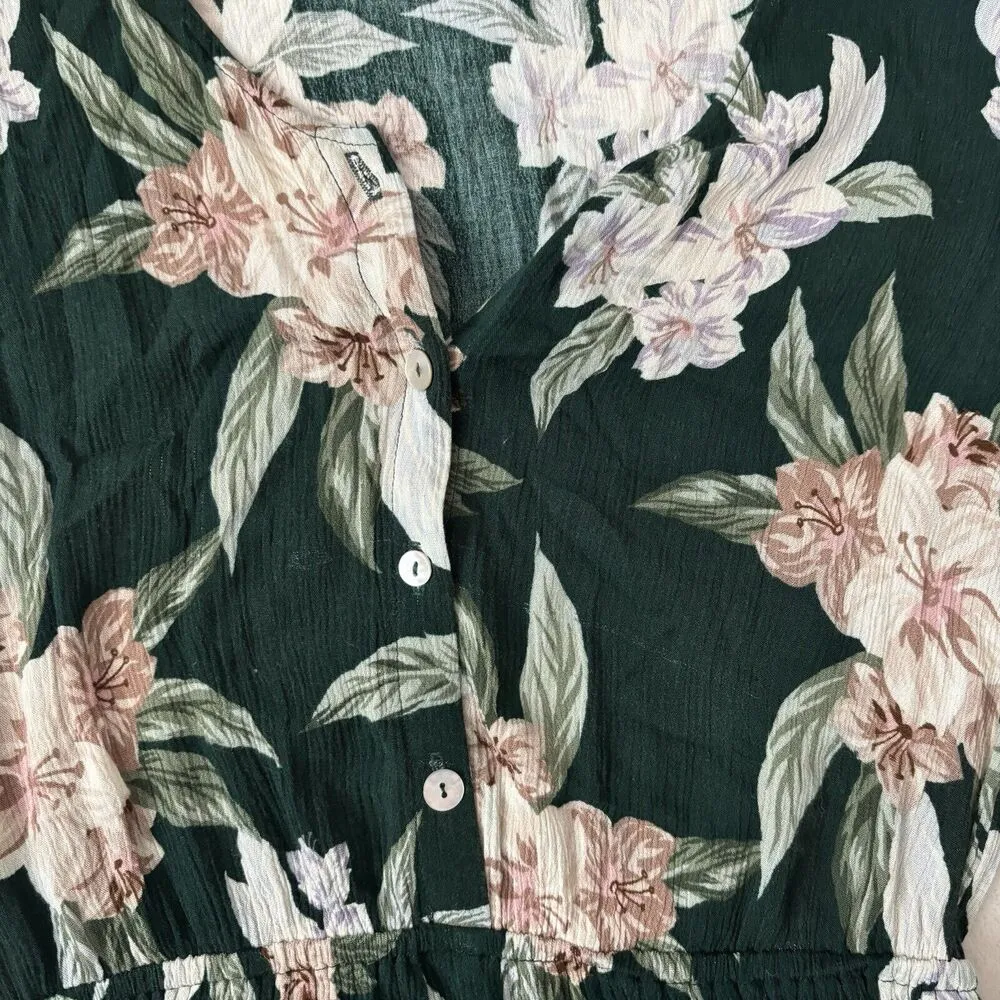 Show Me Your Mumu Romper Womens Size Medium Green Floral Long Sleeve Boho Indie - Image 3