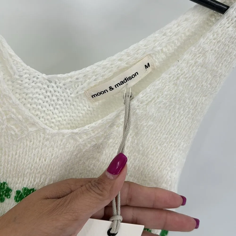 Moon & Maddison Knit Shamrock Tank St. Patrick’s Day cropped festive size M White Size M - Image 5