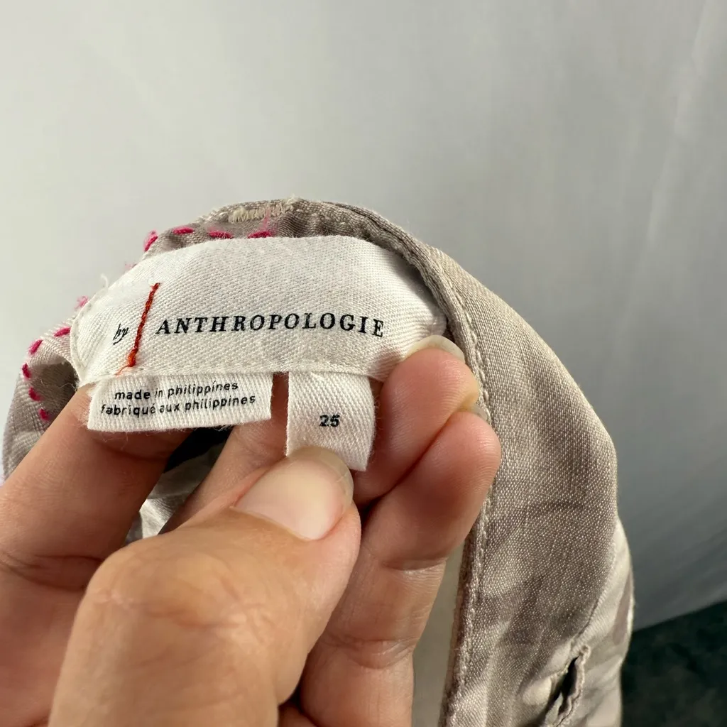 NWT Anthropologie Frannie Print Tapered Linen Blend Pants in Brown Cream Size 25 - Image 7