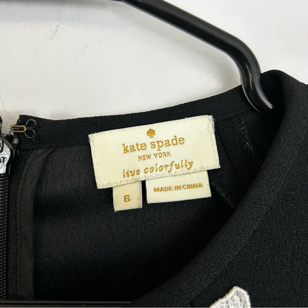 Kate Spade Black/White Crepe Short Sleeve Embroidered Lace Top/Blouse Size 6 - Image 7