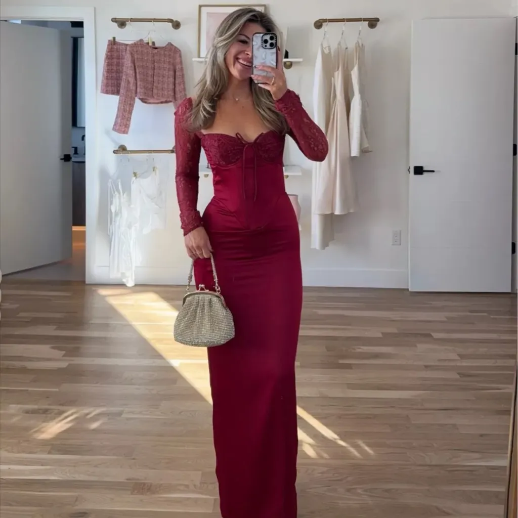 HOUSE OF CB 'Perdi' Berry Satin Maxi Dress with Corset NWOT size S A-C.‎ $329 - Image 12