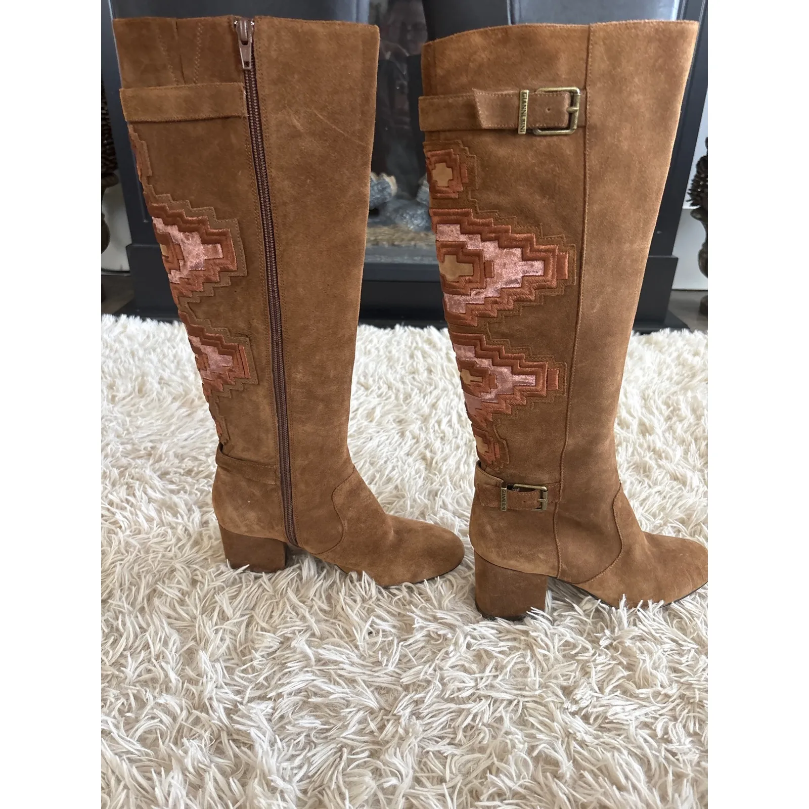 Gianni Bini Suede Embroidered Knee High BoHo Southwestern Boots Women 6.5 - Image 4