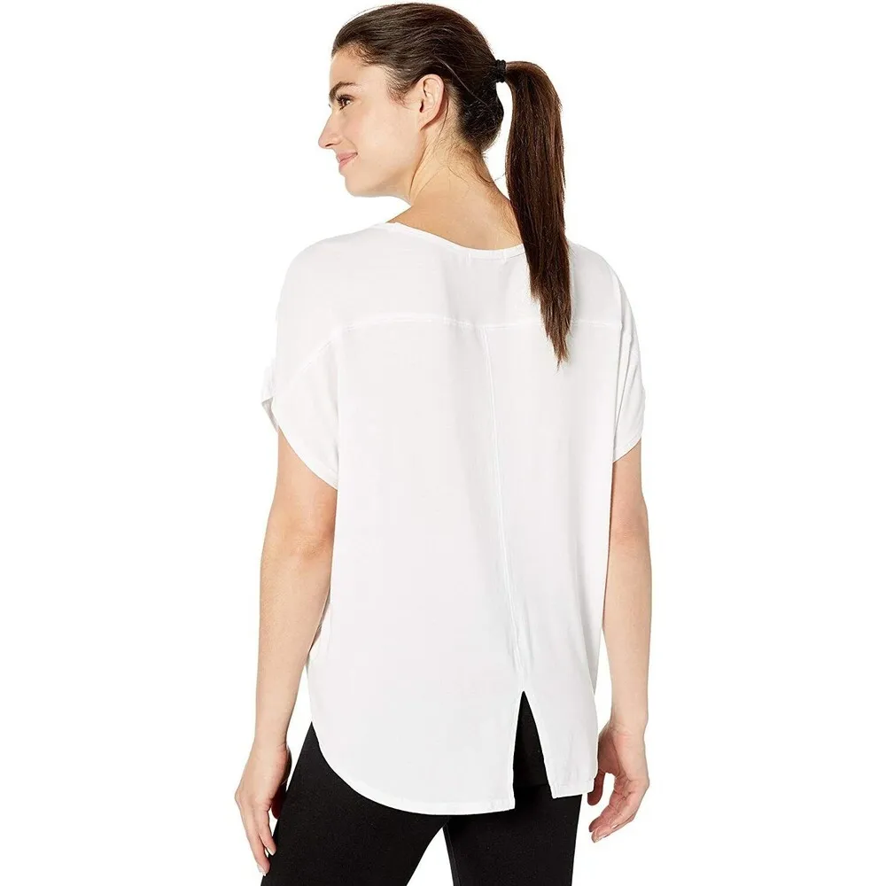 New Womens PrAna NWT L Linden Top White Modal Tee V Back SS Soft Jersey Shirt - Image 2