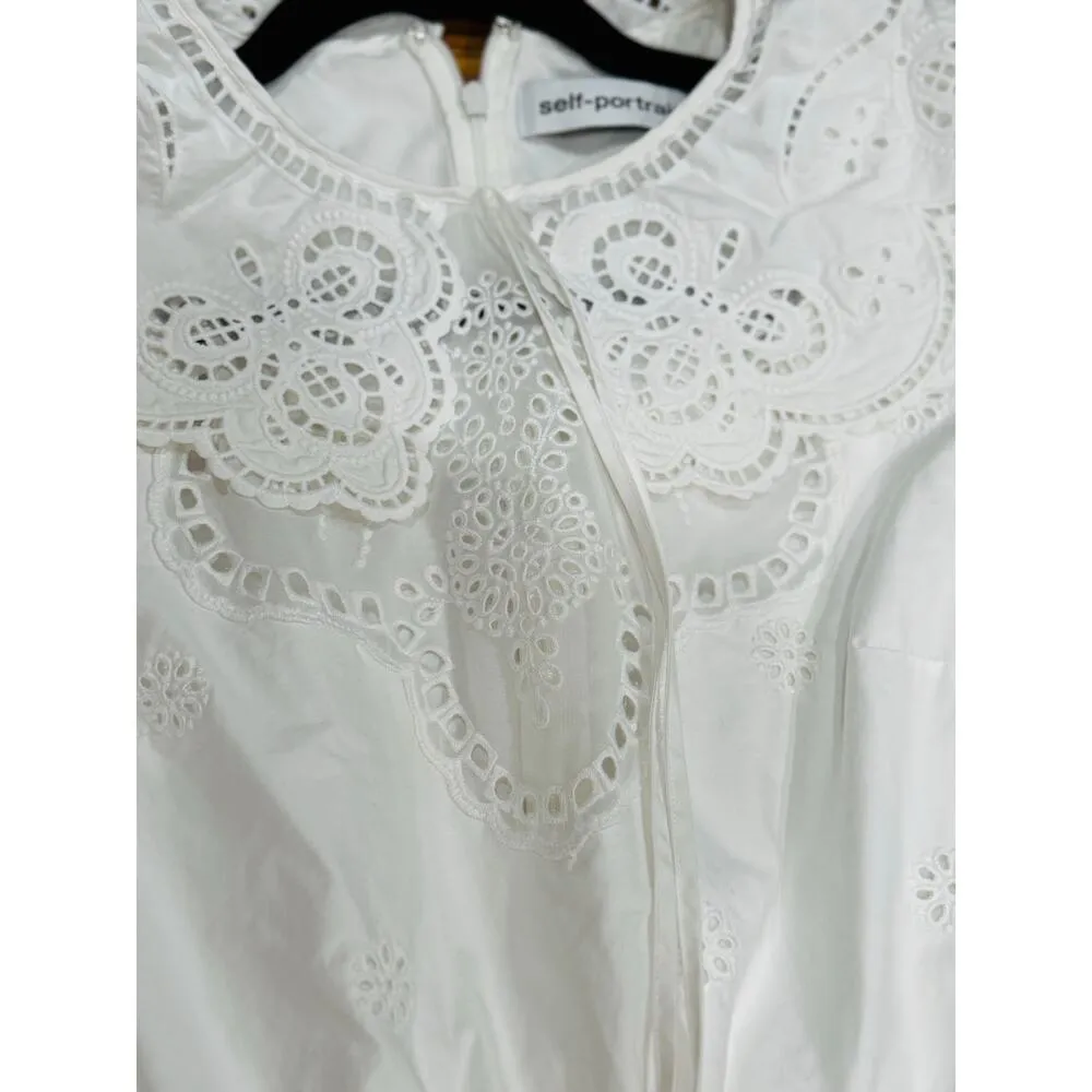 Self-Portrait WHITE COQUETTE DAISY COTTON BRODERIE ANGLAISE CUT OUT MIDI DRESS 8 - Image 14