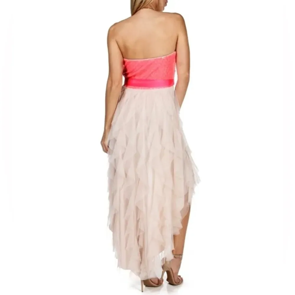 Prom Formal 
 Pink & Tan High Low Evening Strapless Dress Size 3 - Image 5