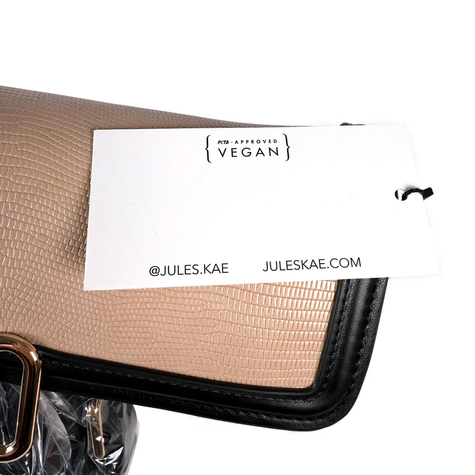 Jules Kae Mia Satchel Purse Blush Lizard + Black Vegan Leather Shoulder Bag NWT Pink - Image 7