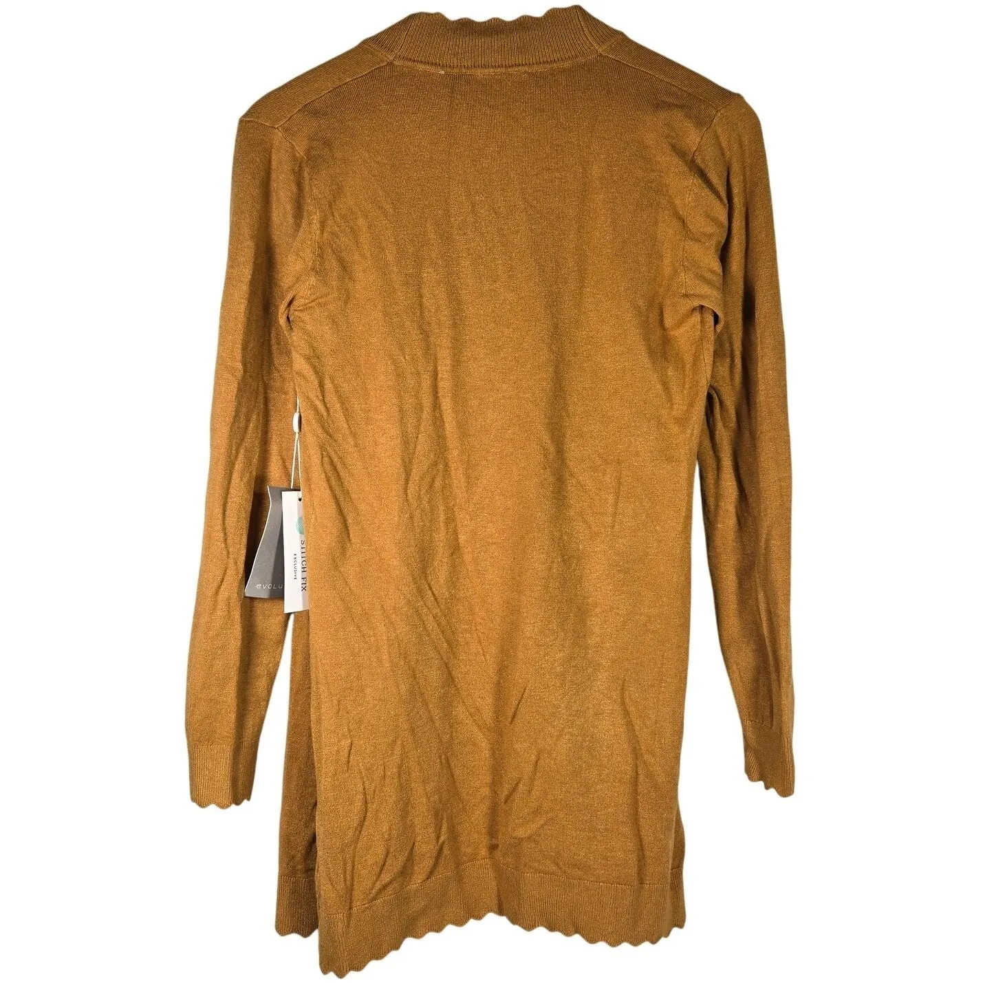 Evolution By Cyrus Petite Open Scalloped Edge Gilded Bronze Long Cardigan SP NWT Gold Size undefined - Image 2