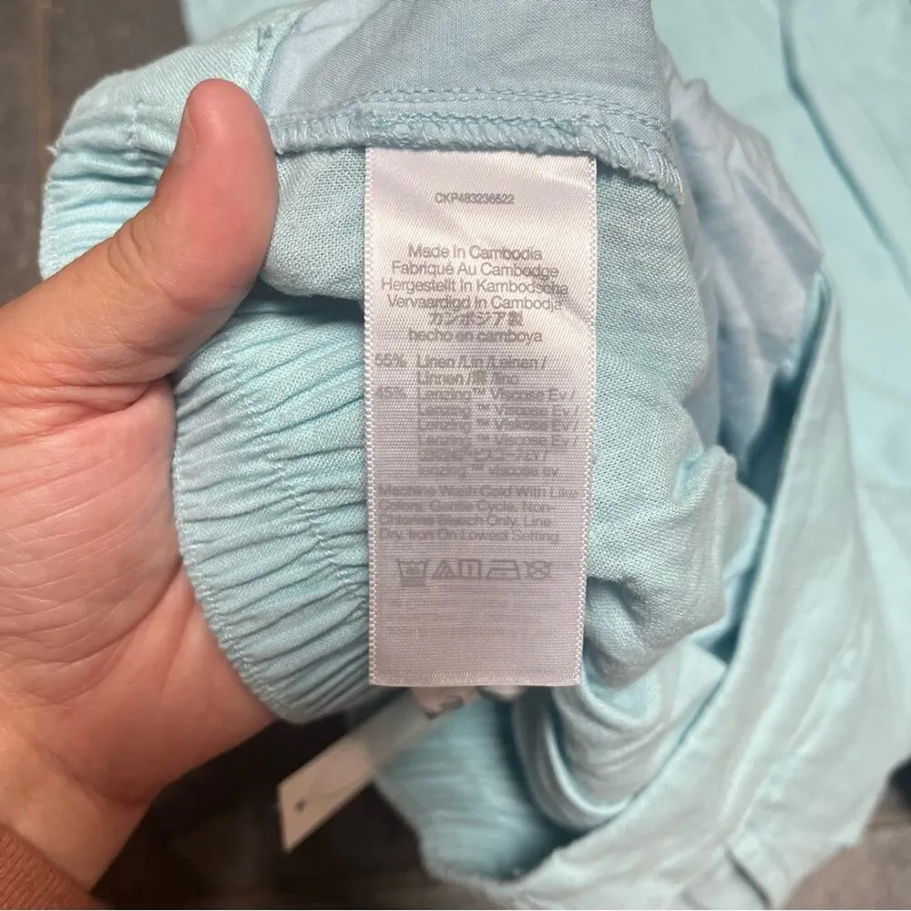 NWT Baby Blue Madewell Pull-On Straight Crop Pants Linen Blend SZ 0 Lightweight - Image 10