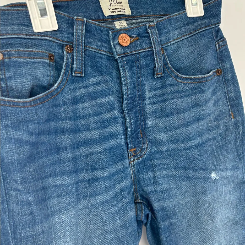 J. Crew 9" High Rise Toothpick Distressed Jeans - Image 10