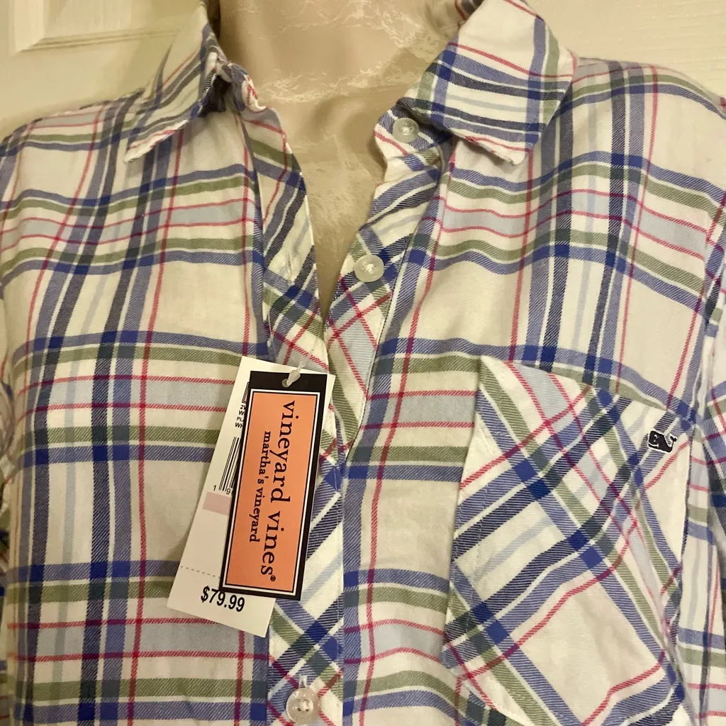 Vineyard Vines NWT  Blue and Red Plaid Button-Down Shirt - Image 2