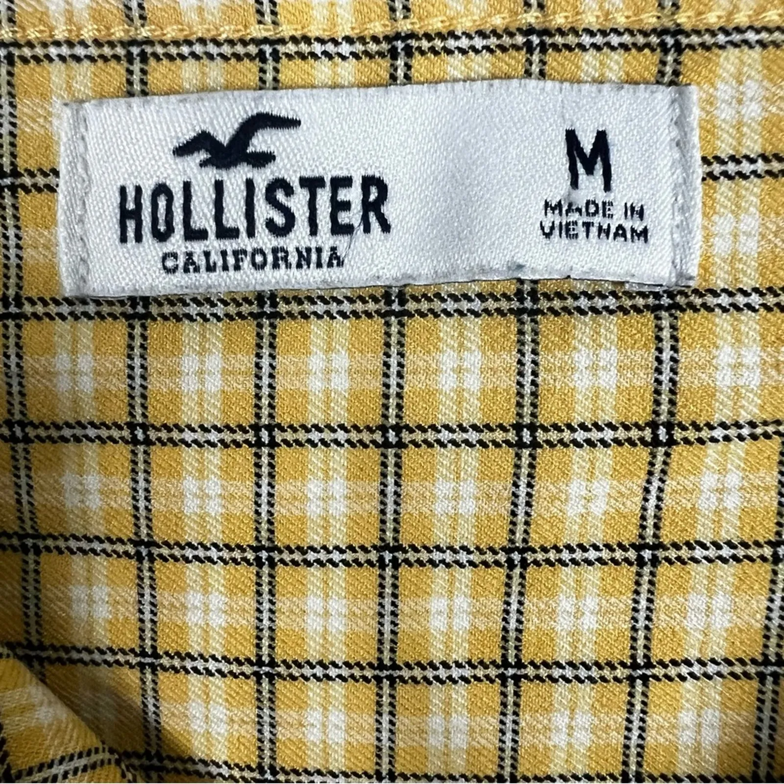 Hollister Mini Dress Womens M Yellow Gingham Sleeveless Stretch Slit Clean Girl - Image 5