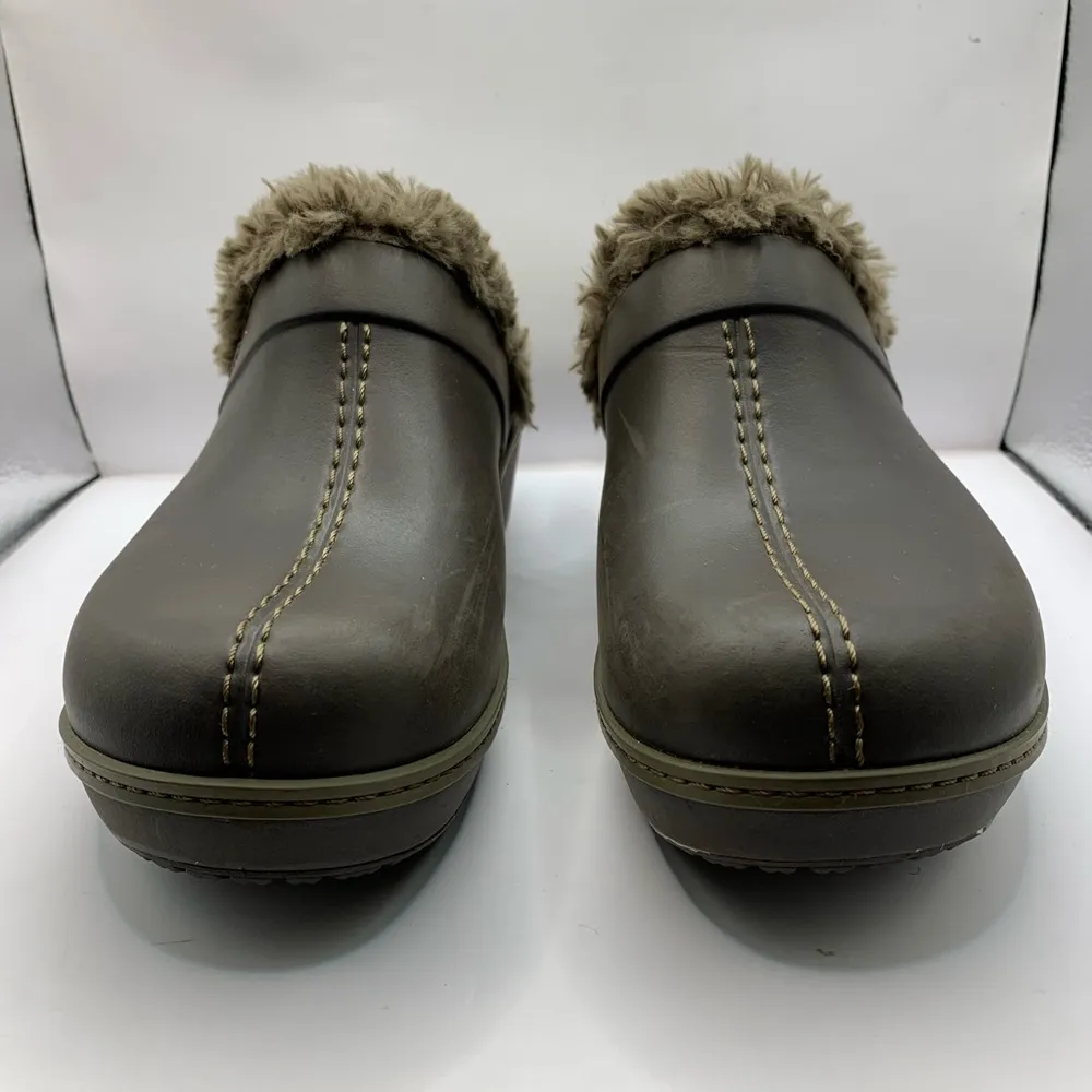 Women's Crocs Eva Cobbler Rubber Fur Lined Wedge Heel Clogs Brown Size 9 - Image 2