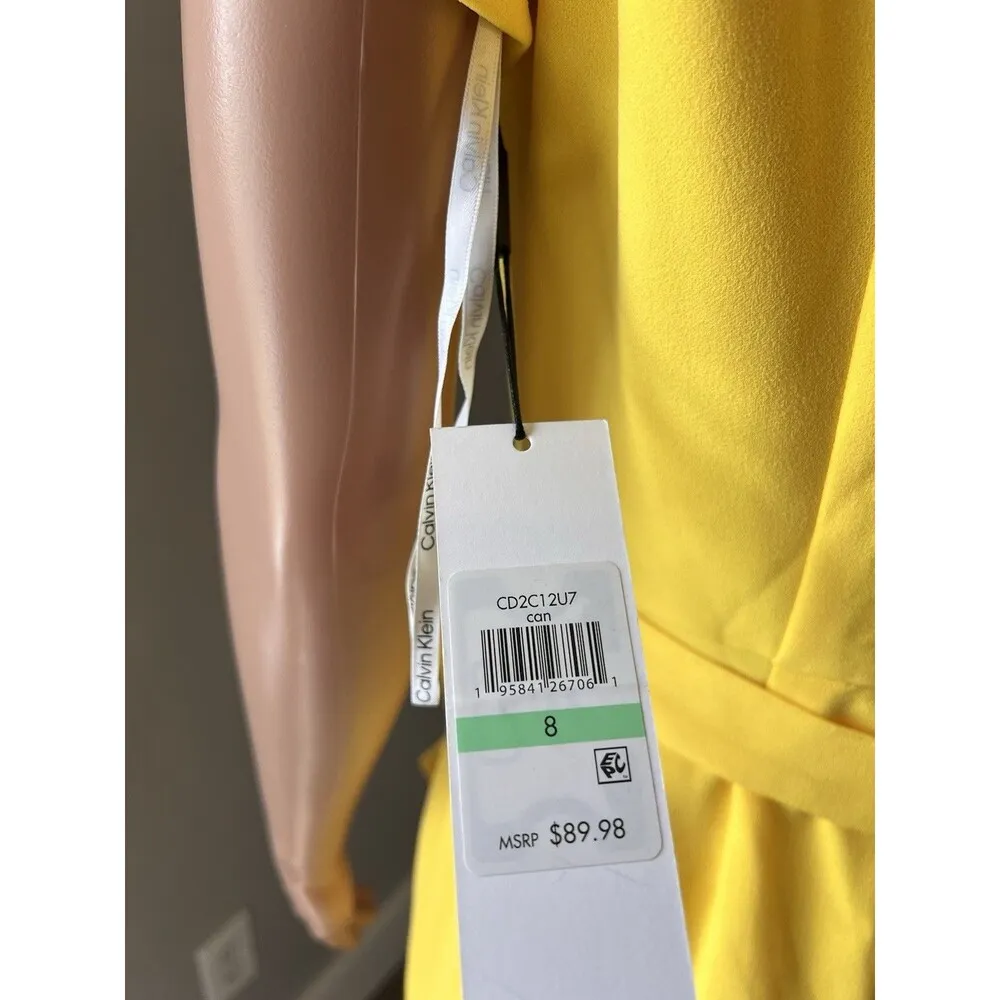 Calvin Klein Size 8 Short Sleeve Belted Ruffle Hem Wrap Mid Length Dress NEW - Image 13