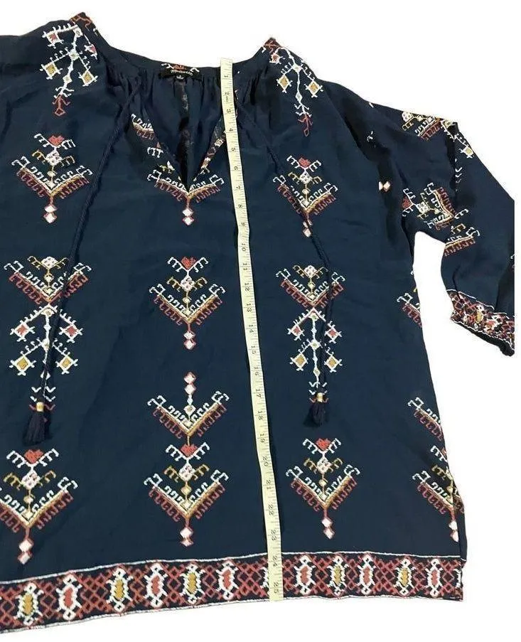 Madewell Marta Folkstitch Popover Peasant Boho 3/4 Sleeve Blouse Top size small - Image 5