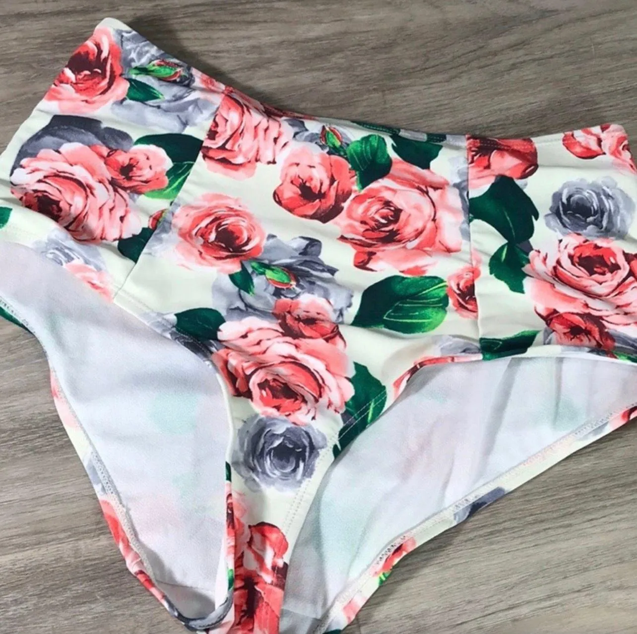 Rose Printed High Waisted Swim Bottoms - Image 3