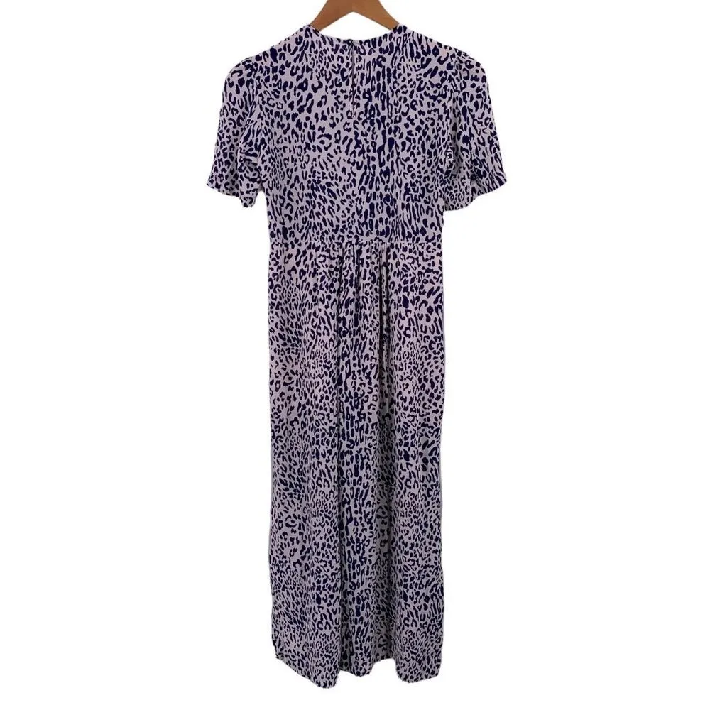 Baum und Pferdgarten ADAMARIS Blue White Leopard Silk Smocked Maxi Dress Size 36 - Image 9