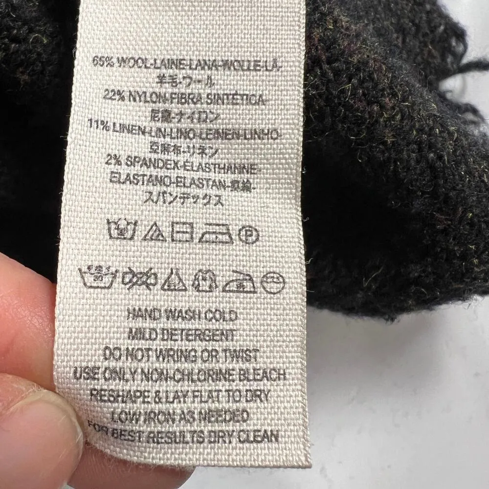 Free People Wool Blend Slubby Fringe V-Neck Sweater Gray-Brown-Black Size S - Image 7