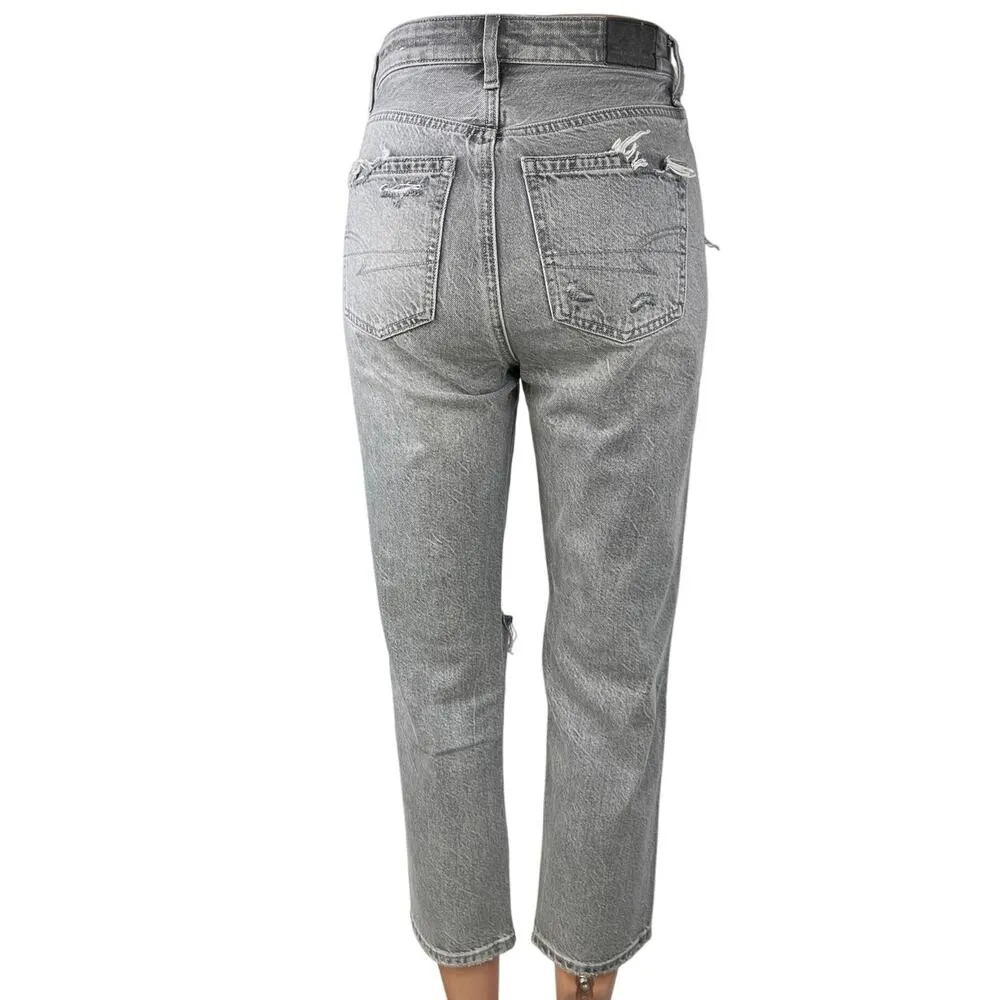 American Eagle Gray Distressed Real Good High Waist Cropped Mom Denim Jeans 0 - Image 3