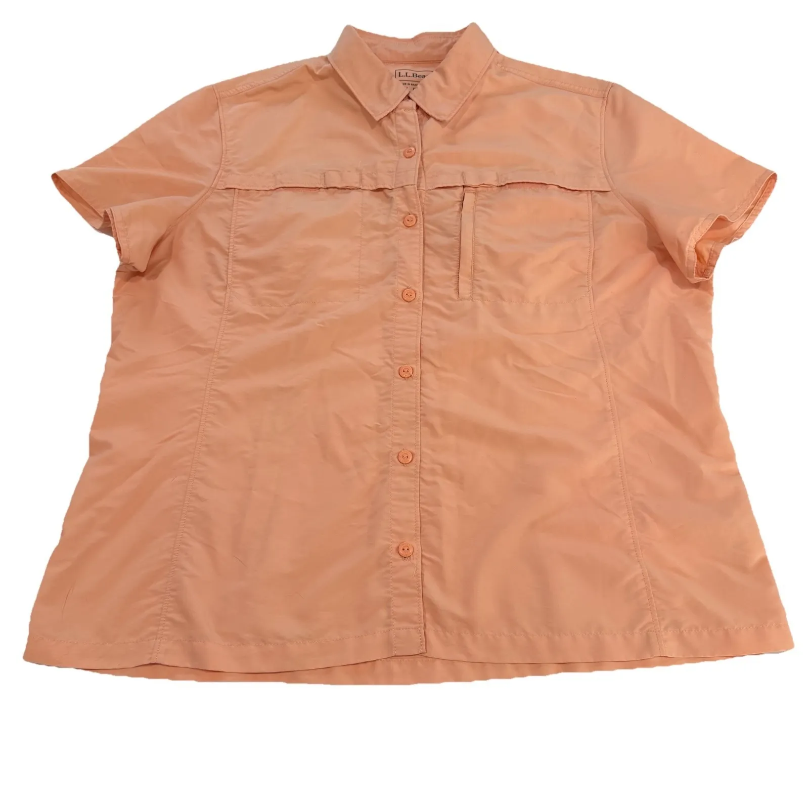 LL Bean Peach Tropicwear Short Sleeve Button Up Vented Shirt Pocket Size XL - Image 10