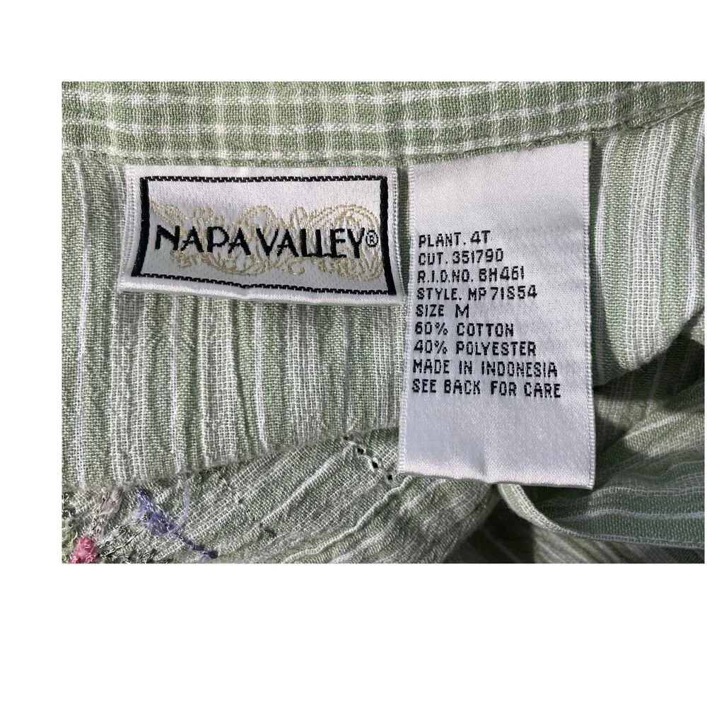 Vintage Napa Valley Shirt Medium Green Floral Embroidered Grandma Core - Image 5