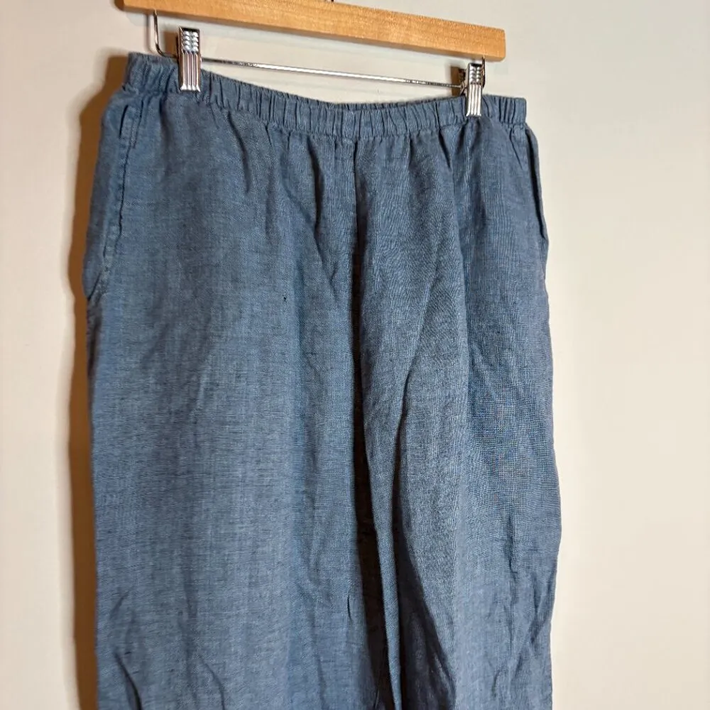 Flax blue linen loose casual pants - Image 2