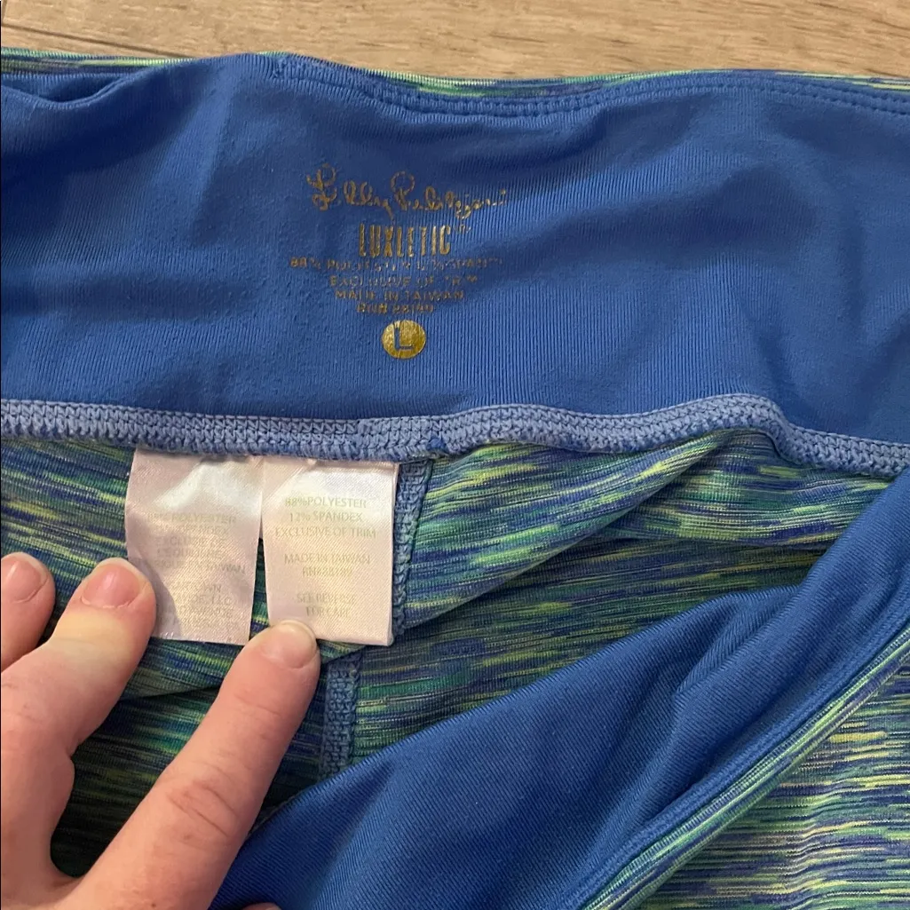 Lilly Pulitzer blue green athletic Luxletic leggings women’s large - Image 4