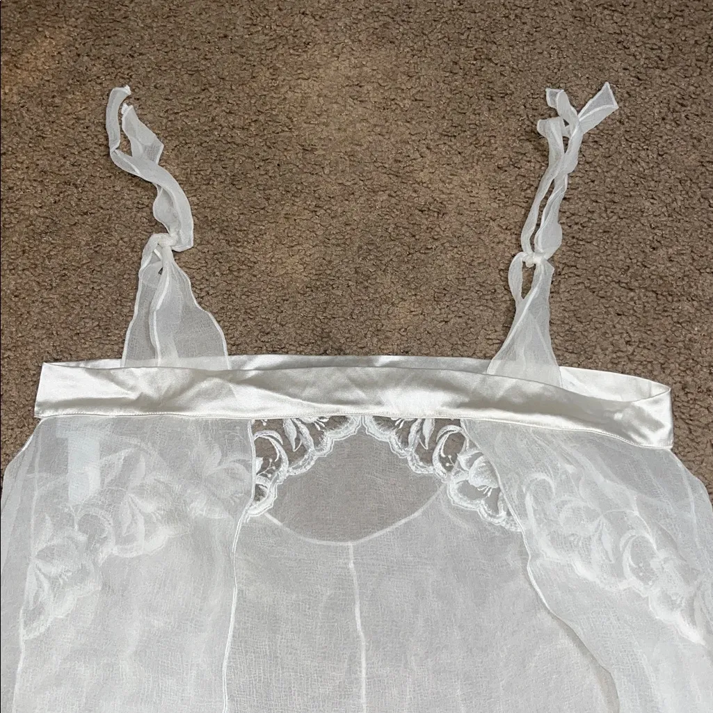 La Perla Silk Camisole Sheer Floral Embroidered Ribbon Tie Straps 3 / M - Image 3