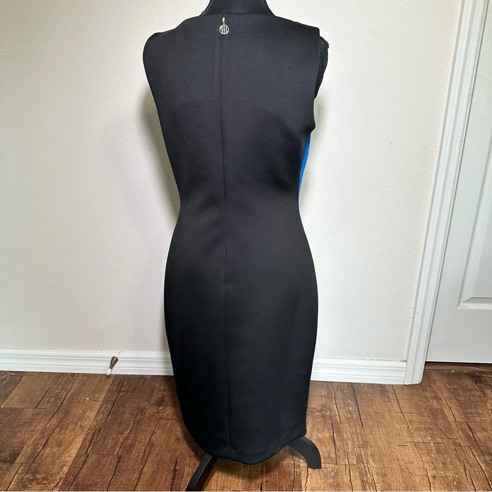 Tommy Hilfiger Asymmetrical Blue and Black Color Block Sheath Dress - Image 4