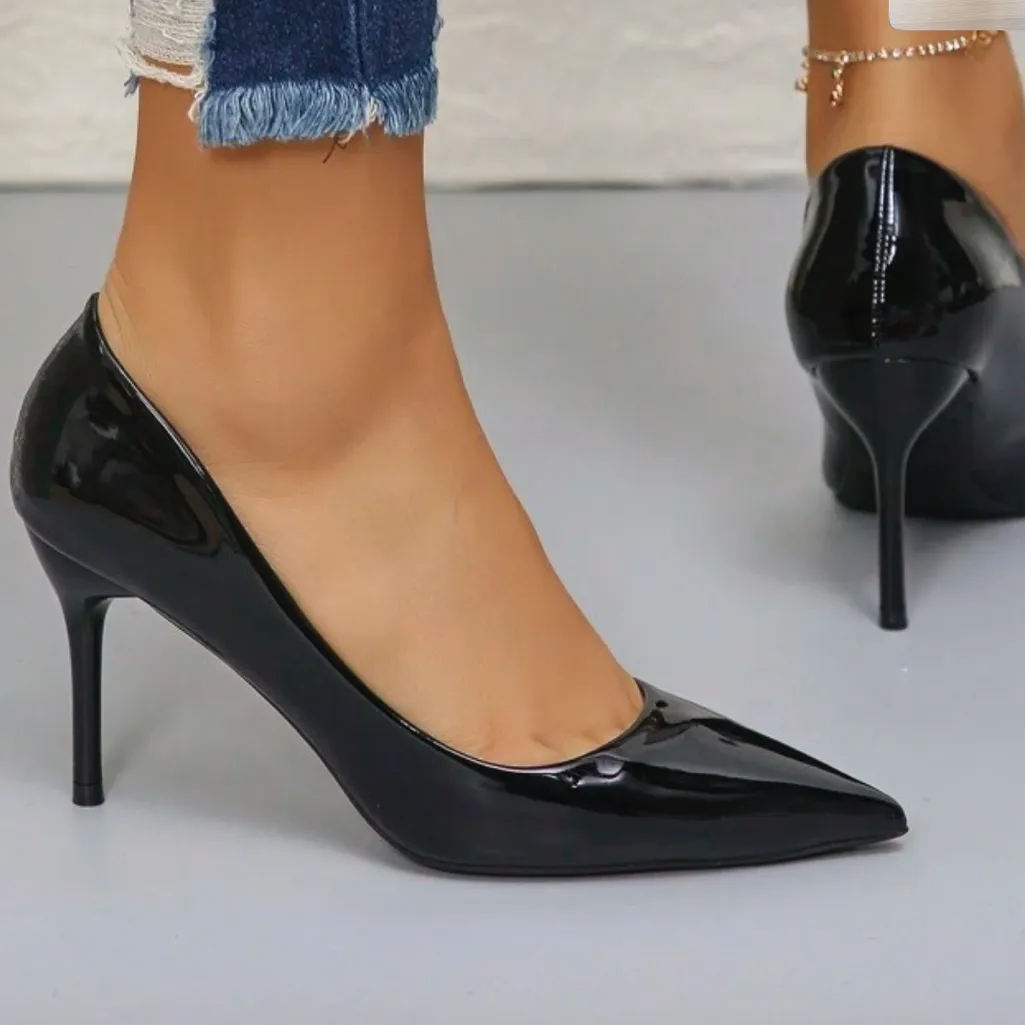 New‎ Elegant Black Thin Heel Pointed Toe High Heels, Size 6.5 - Image 4