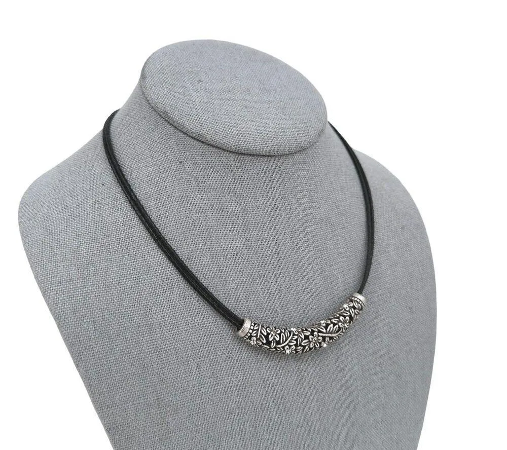 Lia Sophia Choker Necklace Magnolia Floral Rhinestone Focal on Black Cord - Image 3