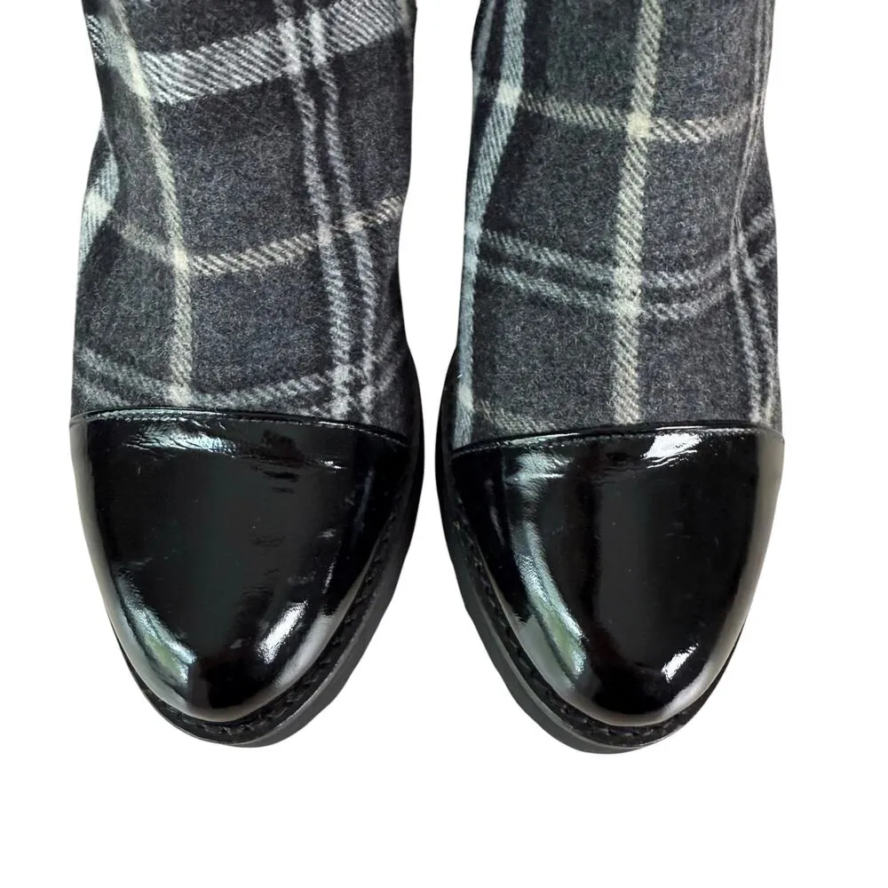 Eric Michael  Gray Tartan Plaid Ankle Boots Patent Leather Cap Toe Side‎ Zip, 6.5 - Image 4