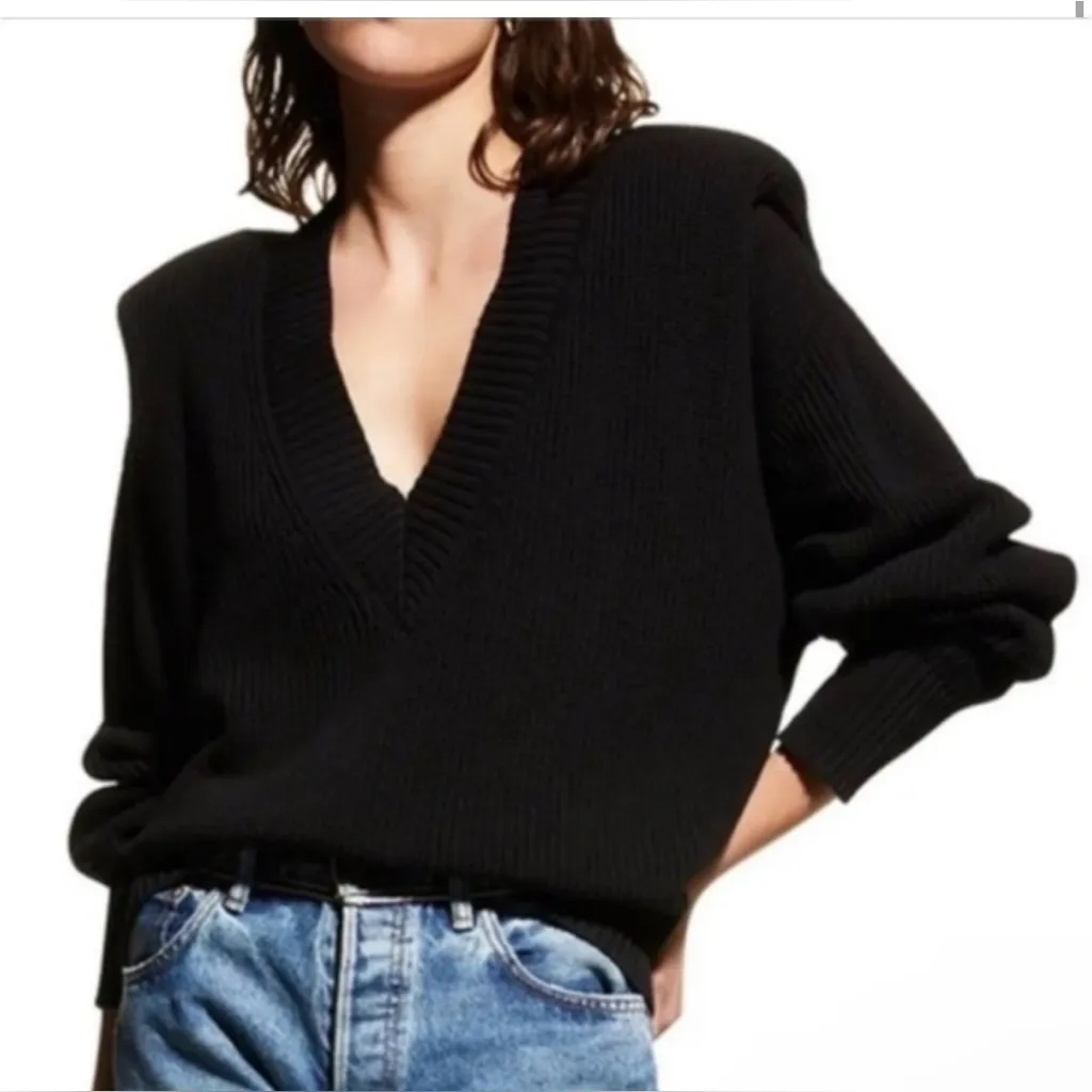 NWT - REVOLVE Pistola - Camille V-Neck Shoulder Pad Sweater in MERLOT red - M - Image 4