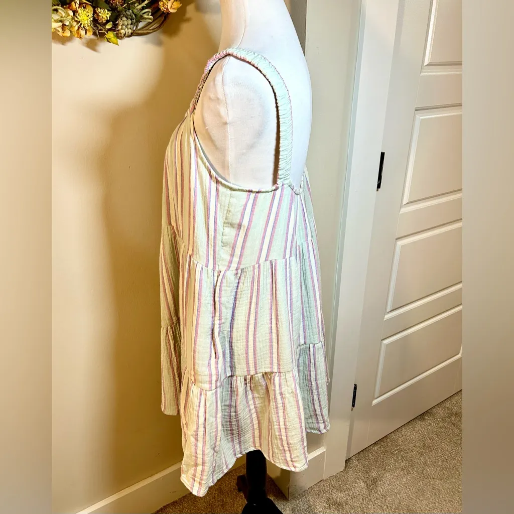 MARINE LAYER Leila Double Cloth Tiered Minidress in Aqua Stripe NWOT Sz XS - Image 6