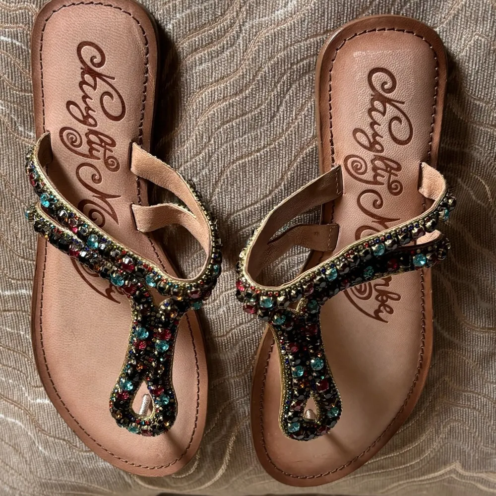 Naughty Monkey Multi Color Rhinestone Slip On Leather Sandals women’s 10 - Image 4