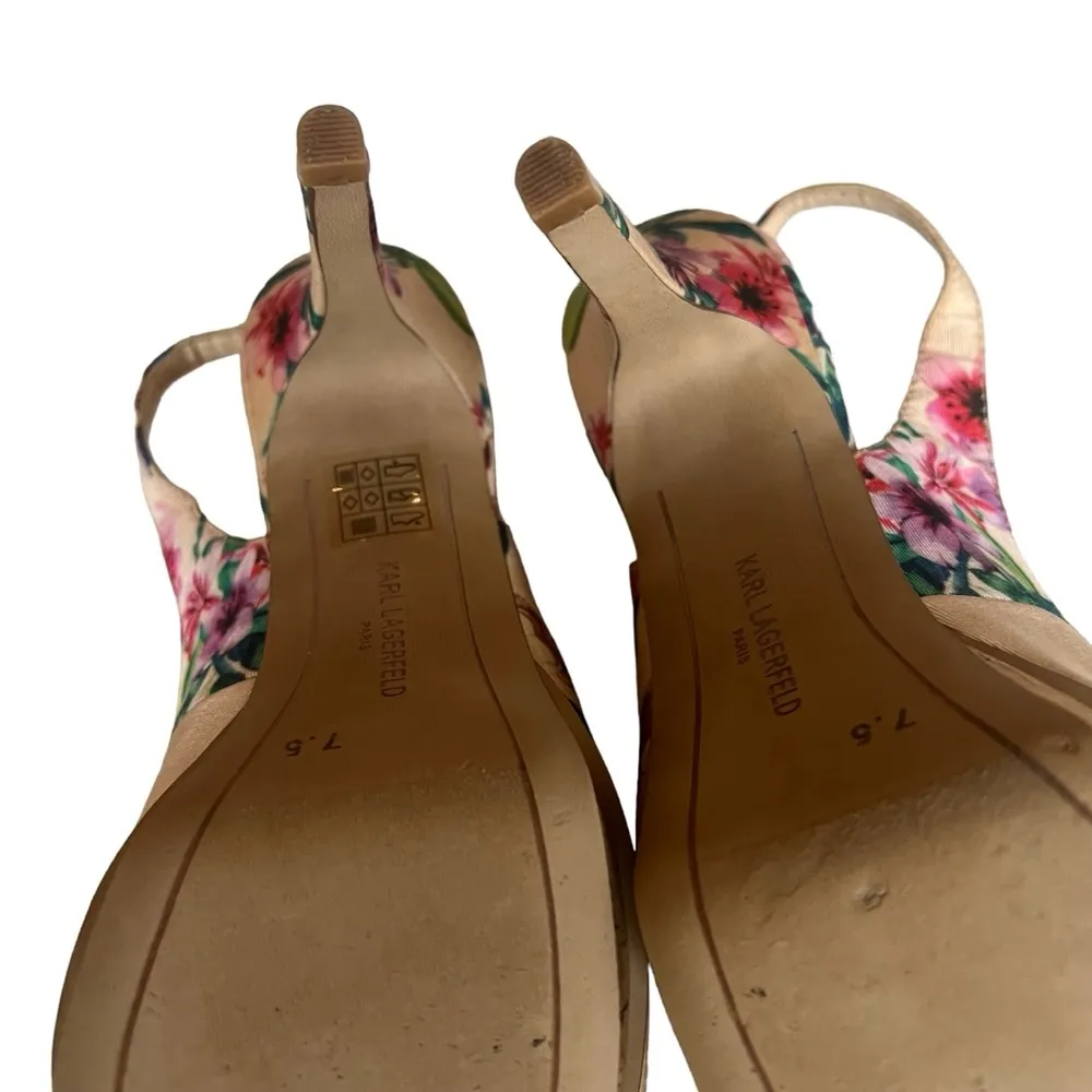 Karl Lagerfeld Eble2 Floral Open Toe Sling Back Heel Paris Eiffel Tower Hardware - Image 10